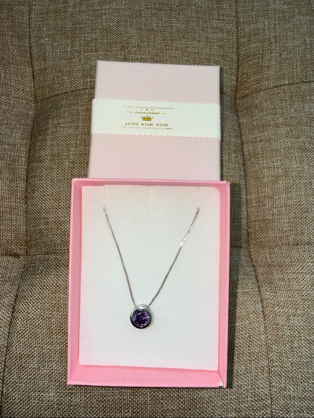 Sterling Silver Necklace with Purple Crystal Pendant